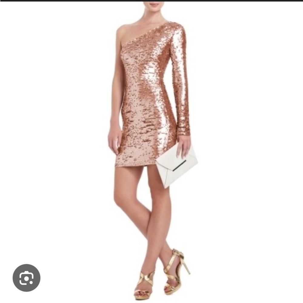 BCBGMaxAzria Rose Gold One Shoulder Dress